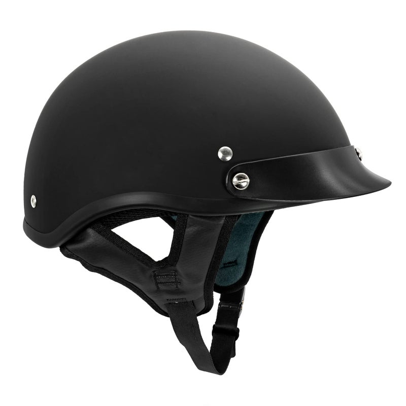 VCAN V515-25 Unisex-Adult Size Cruiser Solid Flat Black Half Face Motorcycle Helmet (X-Large) - Image 2